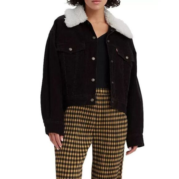 Levi's A34890000 Women's Sz S Black Corduroy Baby Cropped Trucker Jacket - Picture 10 of 11